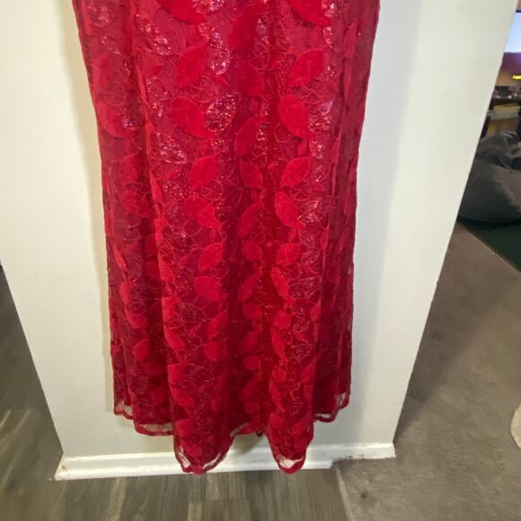 Shein Curve Red Strapless Long Mermaid Gown Red Leaf Lace Sz 2XL - Picture 2 of 12